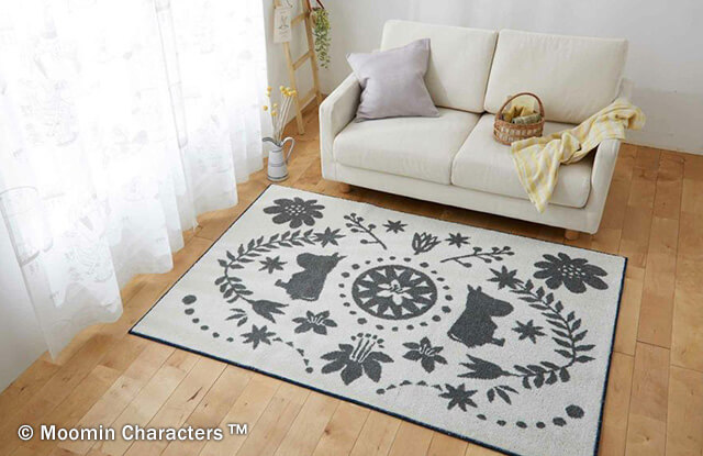 北欧ラグ ムーミン フォークラインラグ 防ダニ 床暖房対応 130×185cm